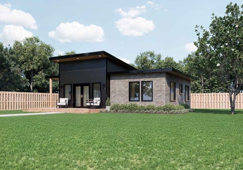 Luxury custom home design with dual seating areas and flat roof by Smart Spaces ADUs in Brookhaven, GA - rendering