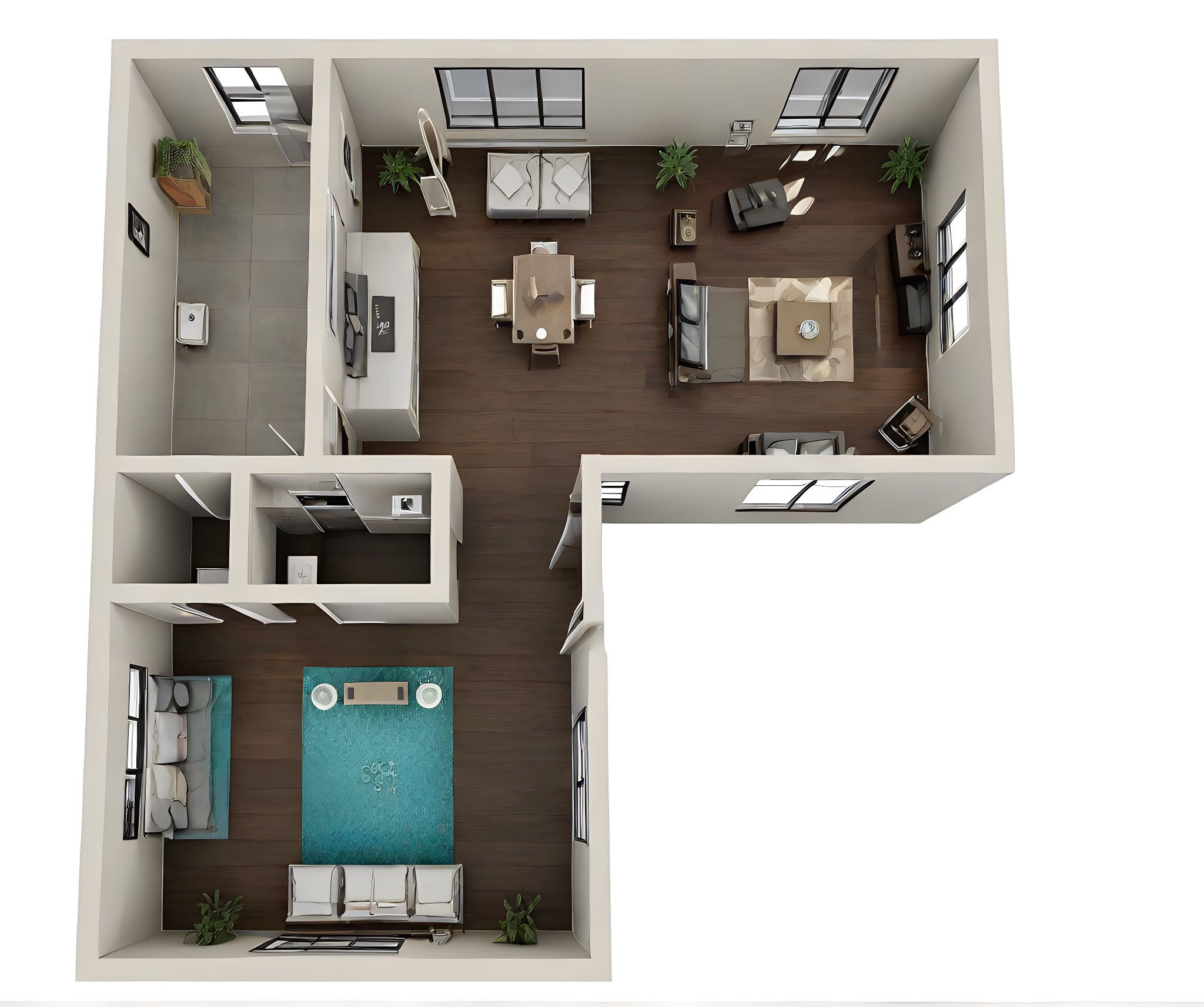 Interior of a one bedroom L-shaped ADU